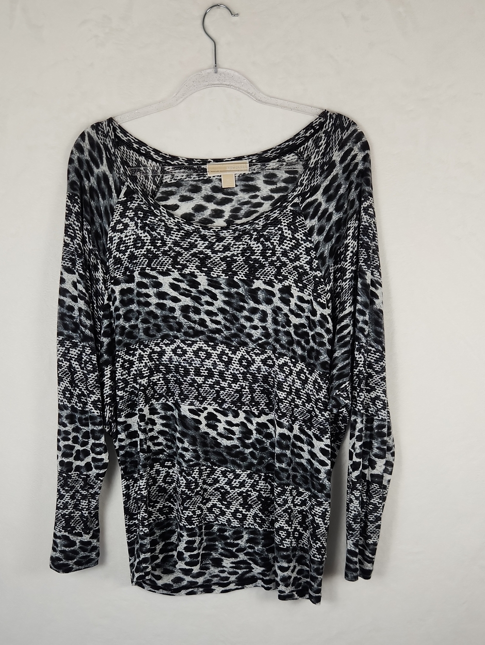 MICHAEL Michael Kors Black & White Mixed Animal & Snake Print Long Sleeve Top XL